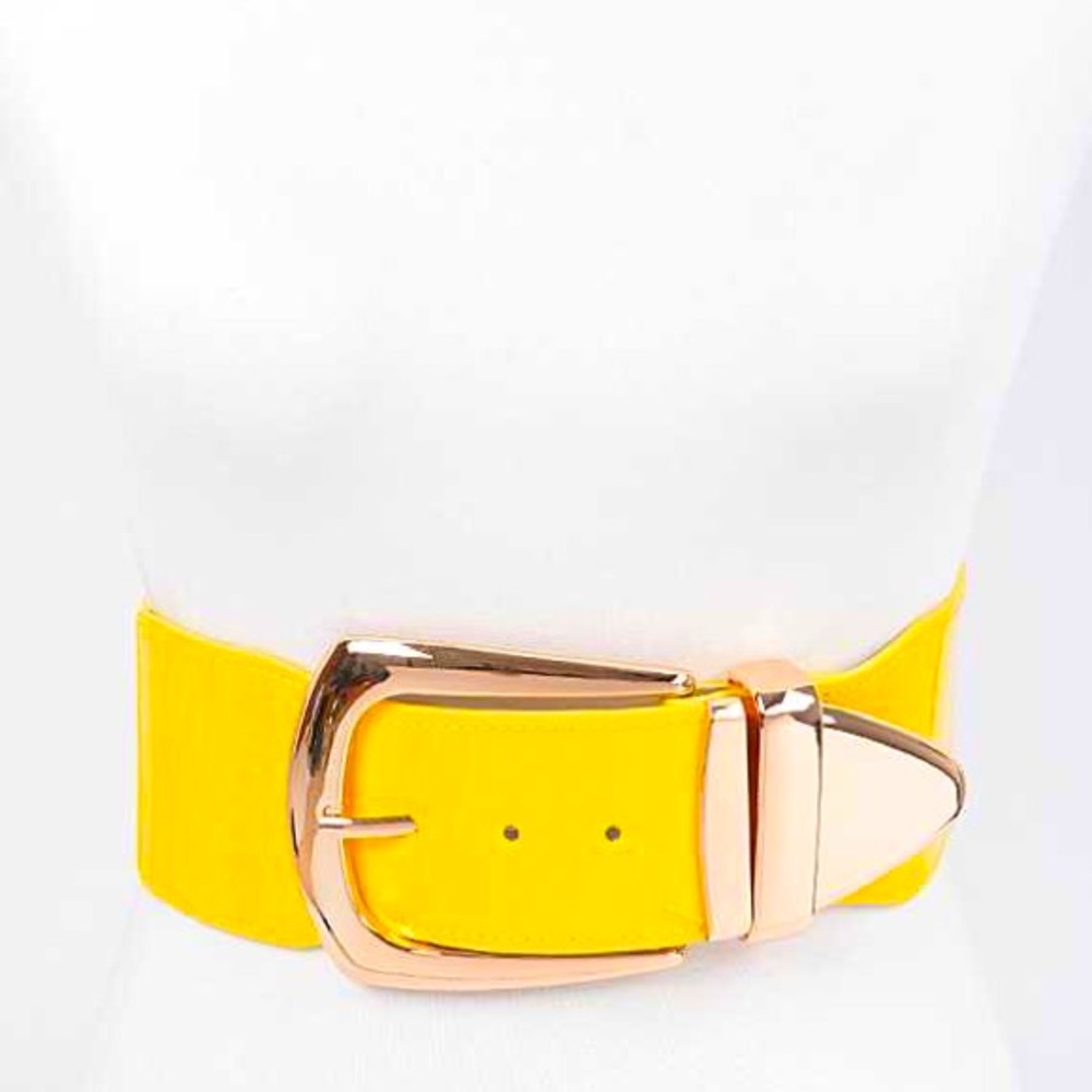 Yellow & Gold Metal Elastic Adjustable Statement Belt